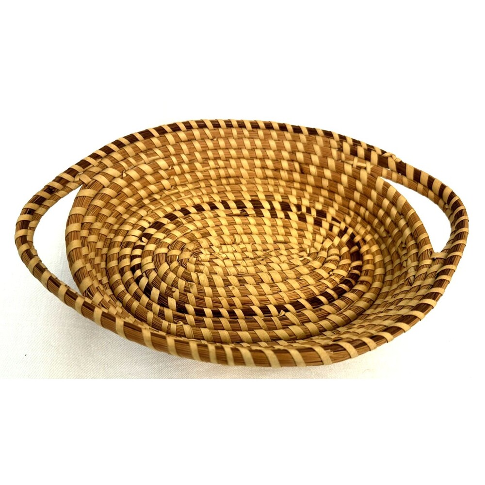 Vtg Sweetgrass Hand-Woven Basket Gullah SC Low Country 12" x 8.5" x2.25" Handles